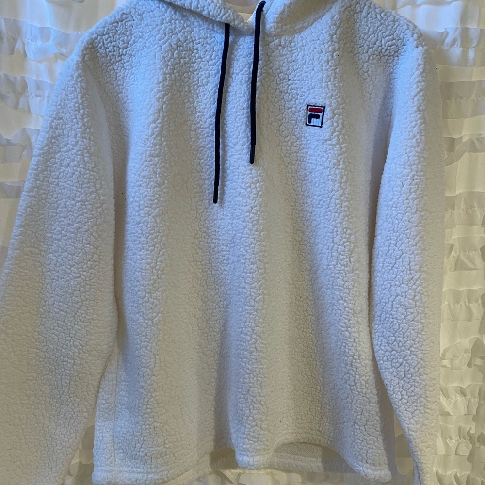 White Fila shearling hoodie